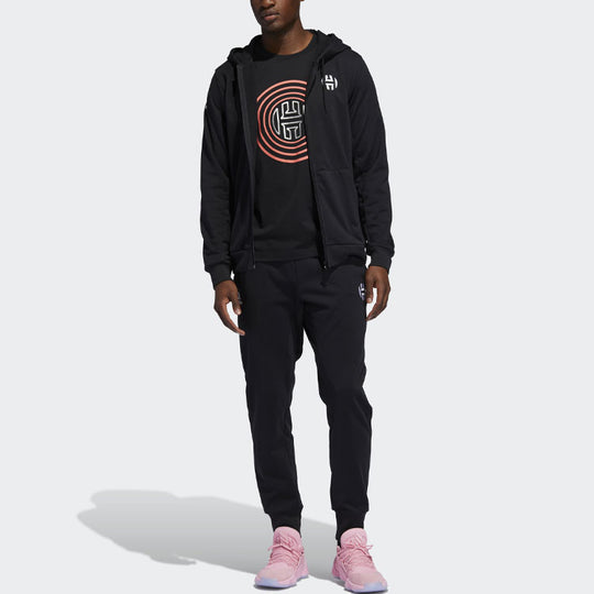 Men's adidas Logo Printing Sports Basketball Hooded Zipper Jacket Black DX6795