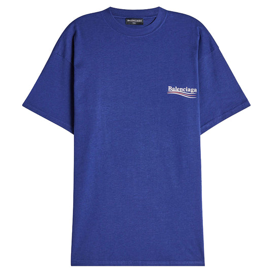 Balenciaga Political Logo Cotton Jersey Tee Blue BLGA-508203-TAV44-BL Top/T-shirts - KICKSCREW