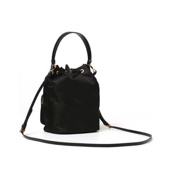 PRADA Duet Re-Nylon bucket bag 'Black Gold' 1BH038-RV44-F0002