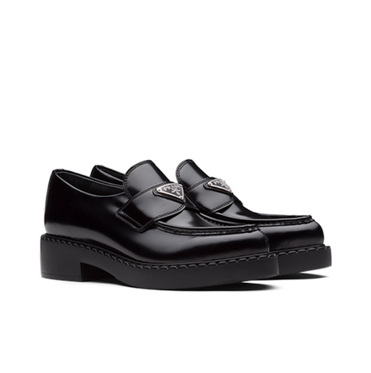 (WMNS) PRADA Chocolate Sharp loafers 'Black Brushed Leather' 1D673M-055-F0002-F-050