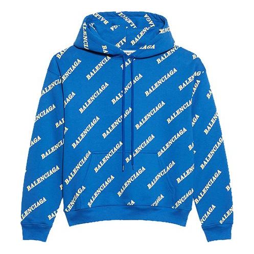 (WMNS) Balenciaga Full Print Alphabet Logo hooded Drawstring Hoodie Blue 612959TIV715011