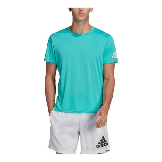 Men's adidas Solid Color Alphabet Logo Running Sports Short Sleeve Blue HB7475