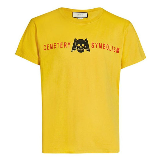 Men's Gucci Pure Cotton Round Neck Short Sleeve Yellow T-Shirt 493117-XJAIS-7152