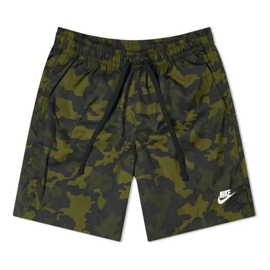 Men's Nike Woven Camo Short Camouflage Drawstring Sports Shorts Green CJ4550-331 Shorts  -  KICKSCREW