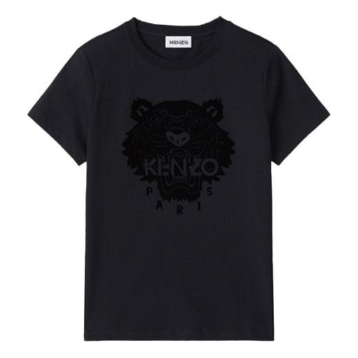 KENZO Tiger Head Printing Velvet Round Neck Short Sleeve Black FA62TS8464YJ-99
