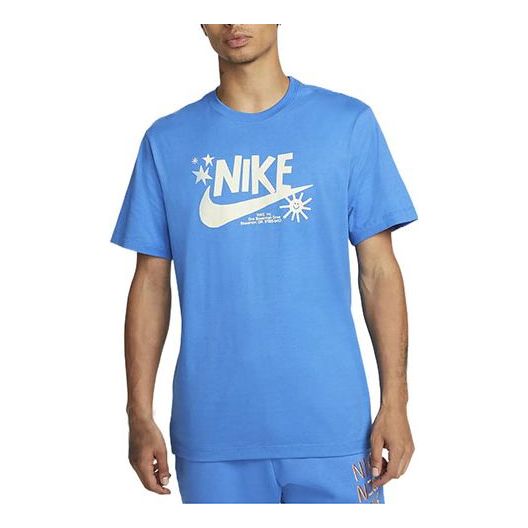 Men's Nike Logo Printing Round Neck Sports Short Sleeve Blue T-Shirt DR7808-435