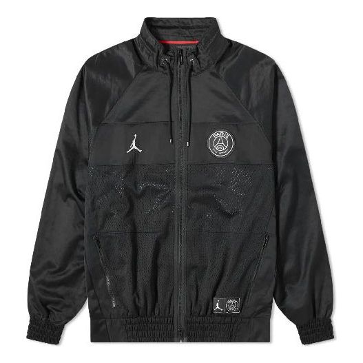 Air Jordan x PSG Crossover Alphabet Printing Long Sleeves Zipper Jacket Black BQ8369-010