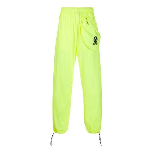 OFF-WHITE Casual Zipper Pocket Logo Printing Sports Pants/Trousers/Joggers Loose Fit Green OMVI002R20D160316210