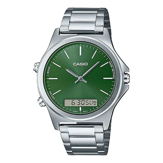 Men's CASIO Dress Series Dial Classic Business Minimalistic Exquisite Fashion Waterproof Watch 41.6mm Stopwatch Alarm Calendar Tri-Fold Buckle Stainless Steel Strap Watch Mens Green Analog MTP-VC01D-3E