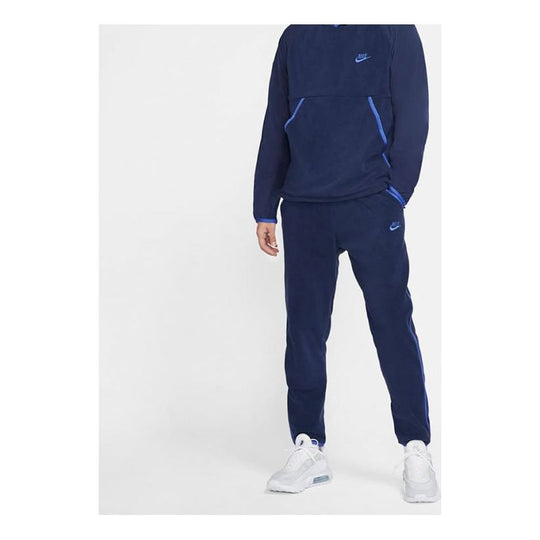 Nike Sportswear Solid Color Fleece Lacing Sports Long Pants Navy Blue ...