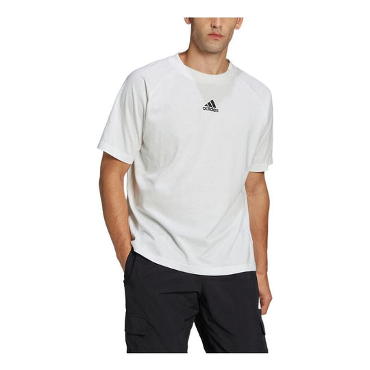 Men's adidas Back Logo Printing Round Neck Loose Short Sleeve White T ...