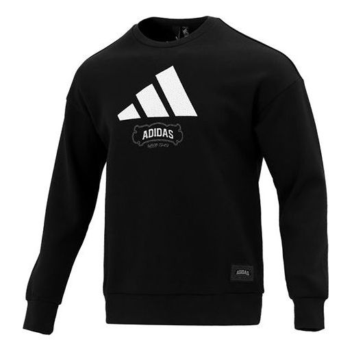 Men's adidas St Crewgfx Swt Sports Round Neck Long Sleeves Pullover Black HE7464