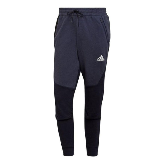 Men's adidas Casual Splicing Contrasting Colors Drawstring Logo Sports Pants/Trousers/Joggers Dark Blue HE5039