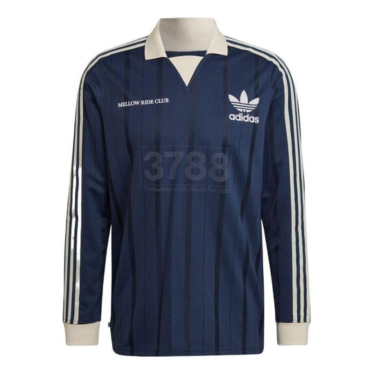 Men's adidas originals Stripe Logo Long Sleeves Blue Polo Shirt HN1676 ...