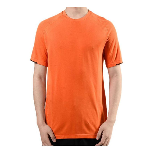 Men's adidas Solid Color Casual Round Neck Pullover Short Sleeve Orange T-Shirt BJ9591