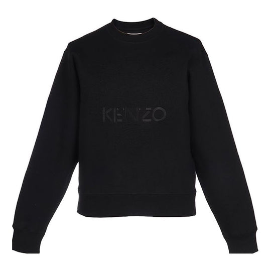 Men's KENZO FW20 Tiger Head Logo Embroidered Cotton Fleece Lined Round Neck Long Sleeves Black FA65SW1134XI-99