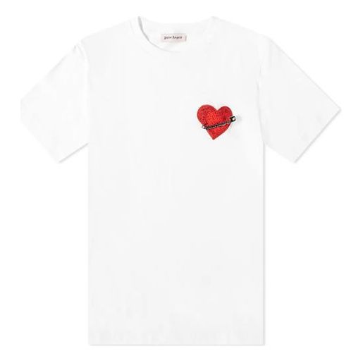 PALM ANGELS Pin My Heart Tee Chest Love logo Short Sleeve White PMAA001F194130040188