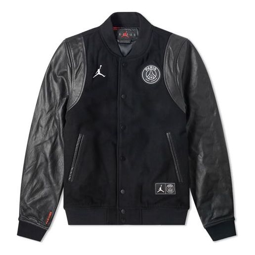 Air Jordan x PSG Crossover Paris Saint-Germain Varsity Sports baseball  uniform Jacket Black BQ8363-010