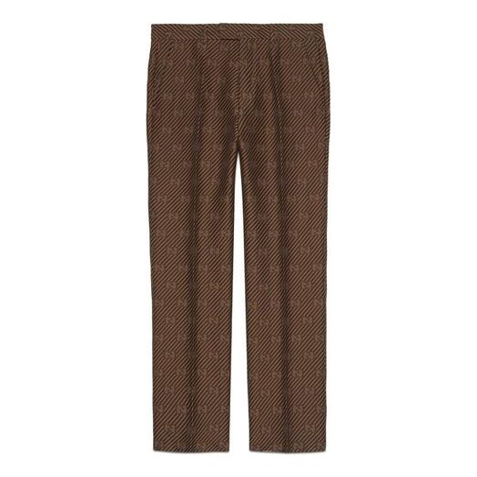 Gucci Logo Striped Full Printed Wool Suit Casual Pants For Men Brown 630062-ZAEAK-2118 Casual Pants - KICKSCREW