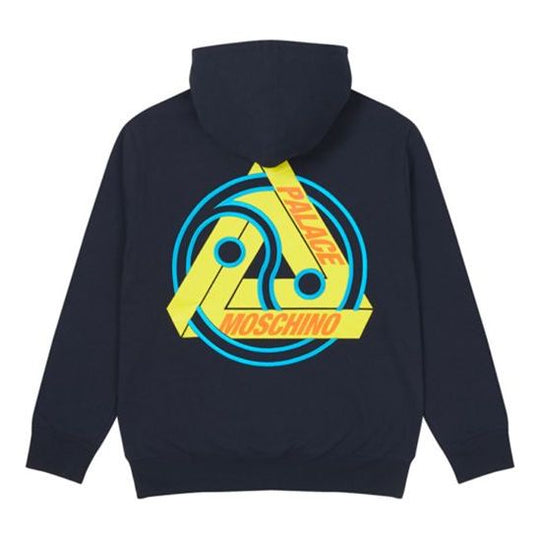 PALACE x Moschino Crossover Back Large Logo Alphabet hooded Long Sleeves Unisex Navy Blue ZCA170113171510