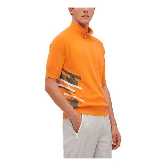 Men's HERMES SS21 H en Course Casual Sports Round Neck Short Sleeve Polo Shirt Orange H157130HA30