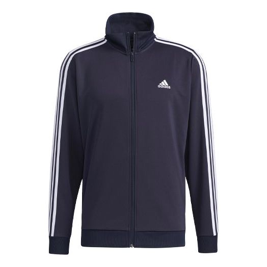 adidas Stripe Stand Collar Zipper Breathable Sports Jacket Blue GN0750
