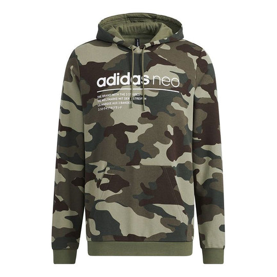 Men's adidas neo Sw Camo Hdy Logo Printing Camouflage Sports Pullover ...