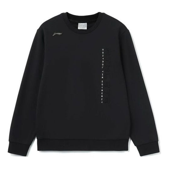 Li-Ning Gym Series Alphabet Embossing Solid Color Fleece Lined Round Neck Pullover Black AWDR671-1