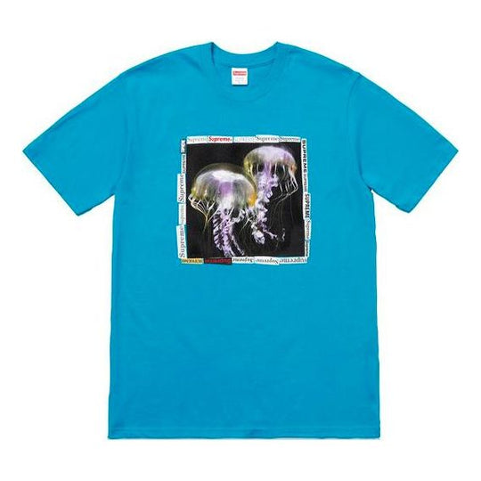 Supreme SS18 Jellyfish Tee Cyan Printing Short Sleeve T-shirt Unisex Blue SUP-SS18-162 T-shirts - KICKSCREW