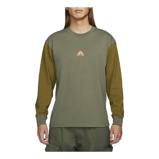 Men's Nike Round Neck Pullover Colorblock Long Sleeves Green T-Shirt DO9682-222