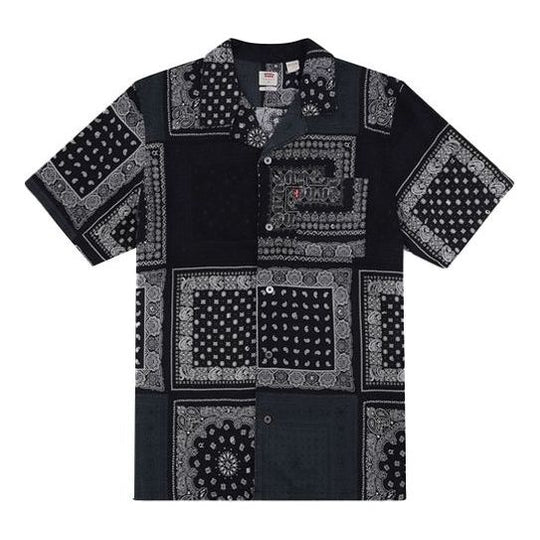 Men's Levis lapel cashew Retro Short Sleeve Shirt Black 72625-0039