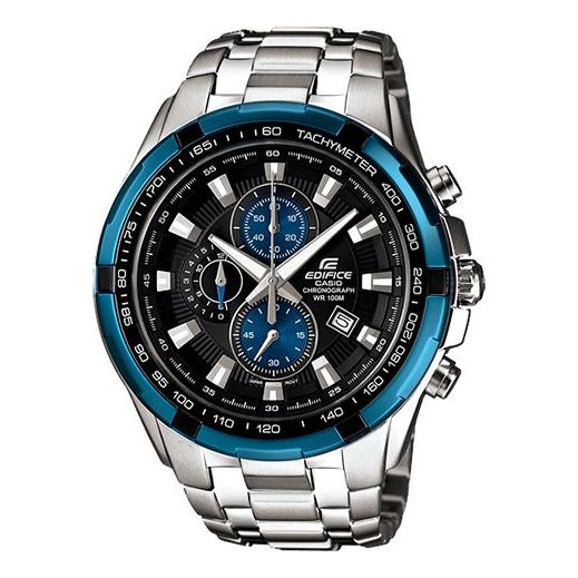 Men's CASIO EDIFICE Stainless Steel Strap Blue Black Watch Mens Silver Analog EF-539D-1A2V