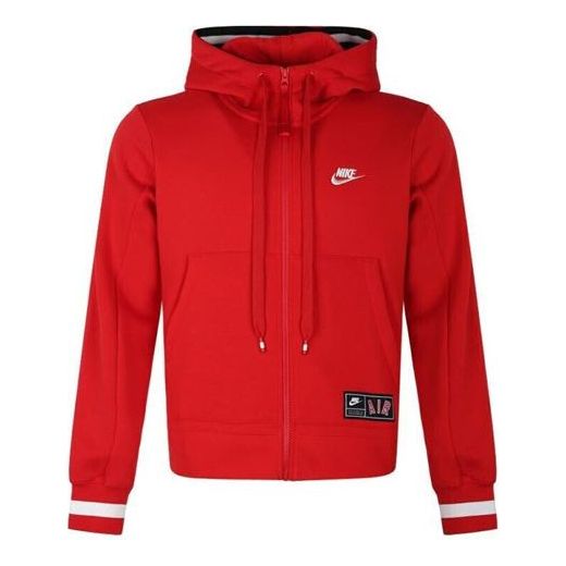 Nike Alphabet hooded Zipper Fleece Jacket Red AR1816-657