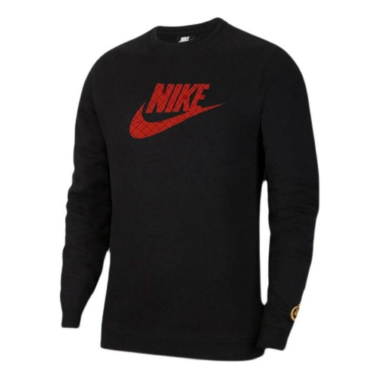 Men's Nike Large Logo Printing Round Neck Long Sleeves Black DH1390-01 ...