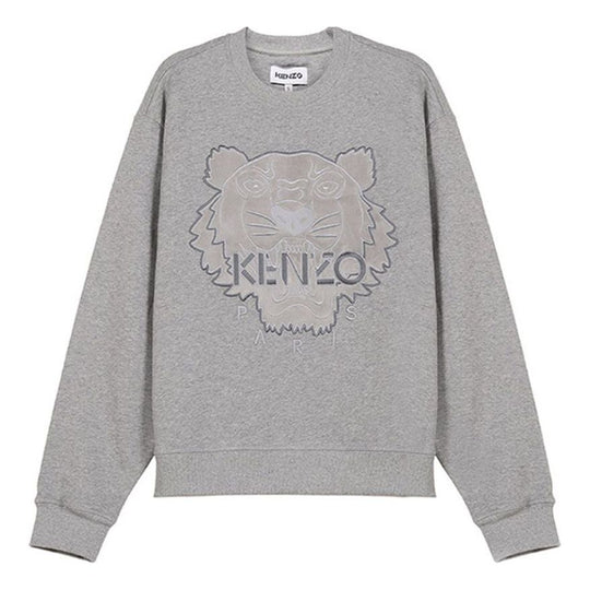 Men's KENZO Embroidered Cotton Round Neck Long Sleeves Sports Gray FA65SW1104XJ-94