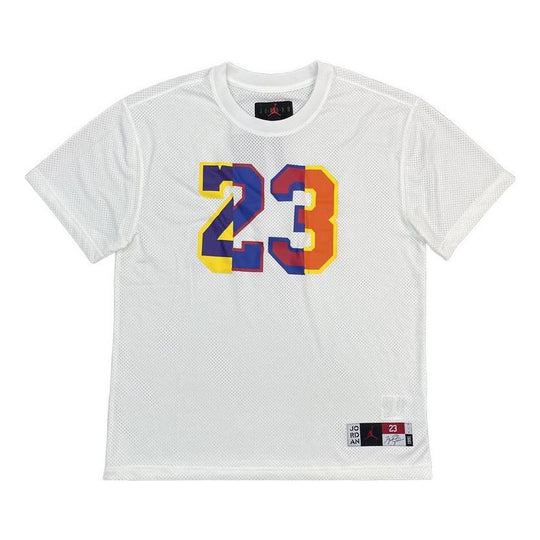 Men's Air Jordan SS22 DNA Colorblock Numeric Printing Mesh Breathable Short Sleeve White T-Shirt DJ6387-100