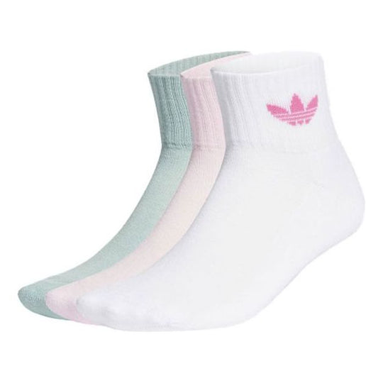 adidas originals Unisex Mid Ankle Sports Ribbed Socks 3 Packs White/Gr ...