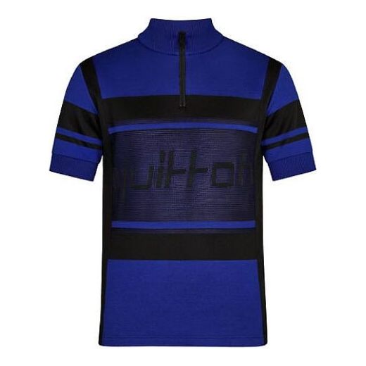 Men's LOUIS VUITTON Logo Jacquard Round Neck Short Sleeve Blue T-Shirt 1A5CN3