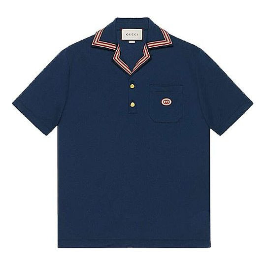 Gucci GG Sticker Cotton Short Sleeve Polo Shirt For Men Navy Blue 625351-XJCN3-4684 T-shirts - KICKSCREW