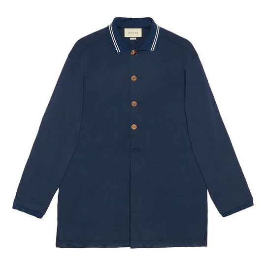 Men's Gucci SS21 Long Sleeves Autumn Blue Polo Shirt 573268-XJA6J-4345