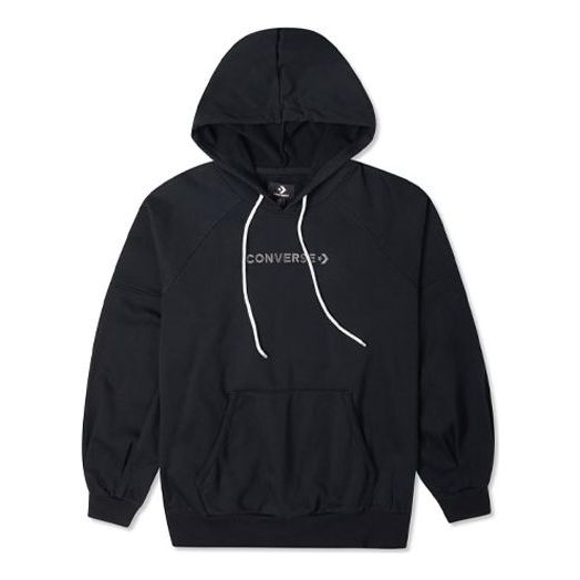 Converse Logo Embroidered Loose Knit Hoodie Black 10023945-A01