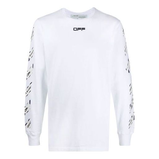 Men's Off-White FW21 Rubber Strap Long Sleeves Slim Fit White T-Shirt OMAB001S201850030188