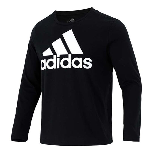 Men's adidas Large Logo Printing Loose Sports Long Sleeves Black T-Shirt GV5274