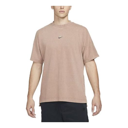 Men's Nike Logo Round Neck Short Sleeve Yellow Brown T-Shirt DM6670-256