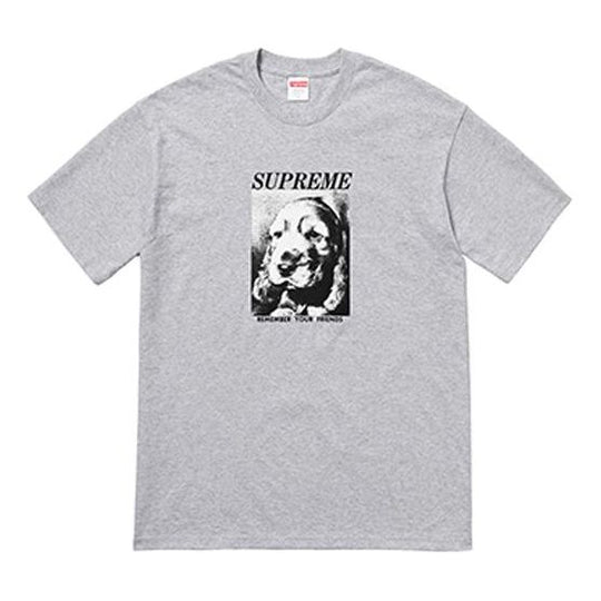 Supreme FW18 Remember Tee Heather Grey Puppy Sketch Printing Short Sleeve Unisex Gray SUP-FW18-447