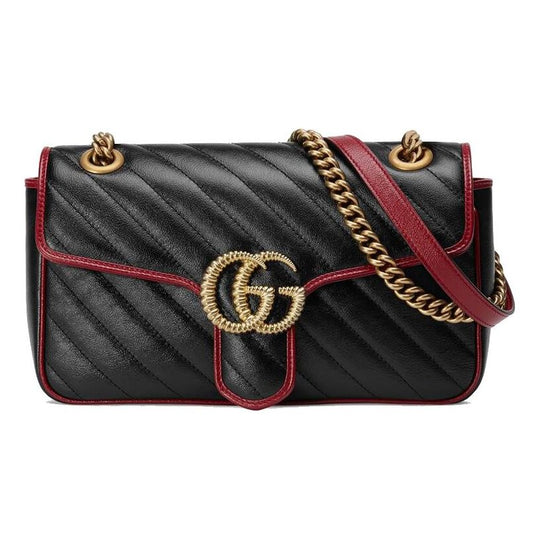 Gucci gg Marmont Gold Logo Leather Chain Small Red Classic Shoulder  Messenger Bag