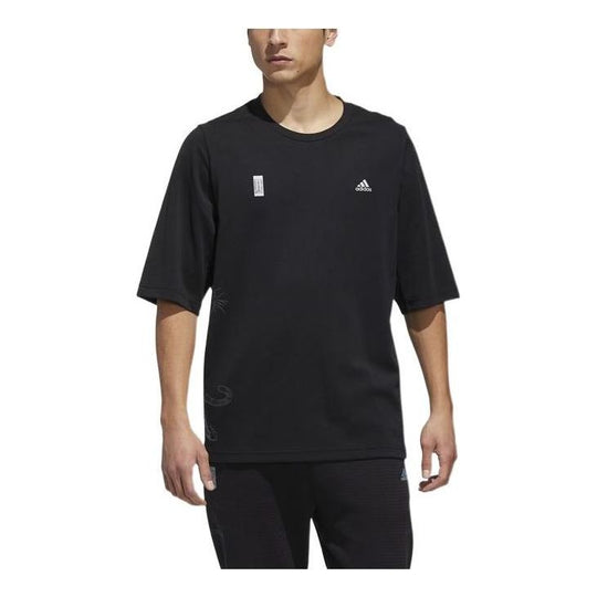adidas Printing Brand Logo Solid Color Tiger Pattern Round Neck Short Sleeve Black GF3980