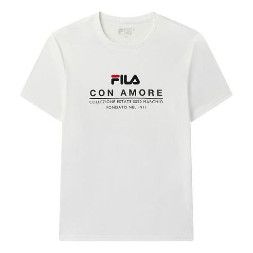 Men's FILA Minimalistic Alphabet Printing Solid Color Short Sleeve White F11M028114F-WT T-shirts - KICKSCREW