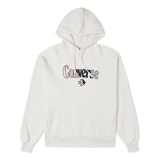 Converse Logo Embroidered Loose Fleece Hoodie White 10022349-A01