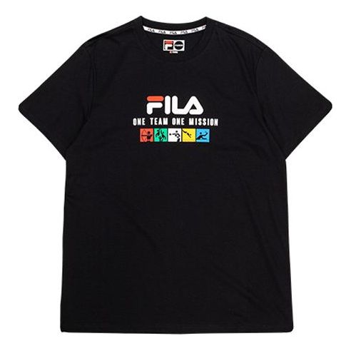 Men's FILA FUSION Athleisure Casual Sports Dropped Shoulder Sleeves Short Sleeve Black T-Shirt T11M032105F-BK T-shirts - KICKSCREW
